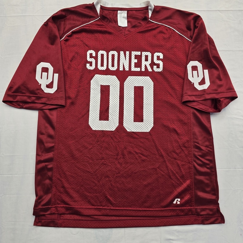 Vintage Y2K Oklahoma Sooners OU Russell Athletic Football Jersey #00 L Red